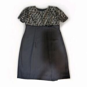 Vintage 90s Black Cocktail Dress Mid-length Sz 12 Retro Sleeves Goth Glam 1990s